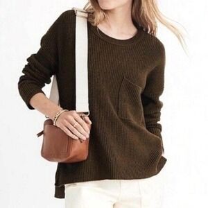 Madewell Thompson Pocket Pullover Olive Green Ribbed Oversized Sweater Size M